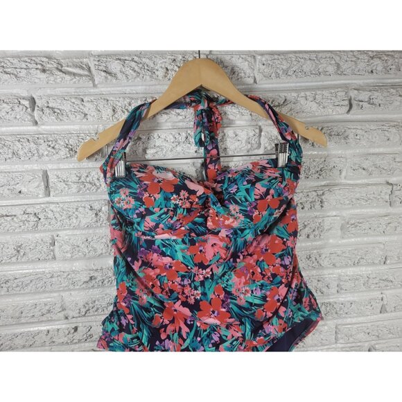 Catalina Women Swimsuit 2X 18W 20W Plus One Piece Built in Bra Halter FLO155XE - Picture 3 of 11